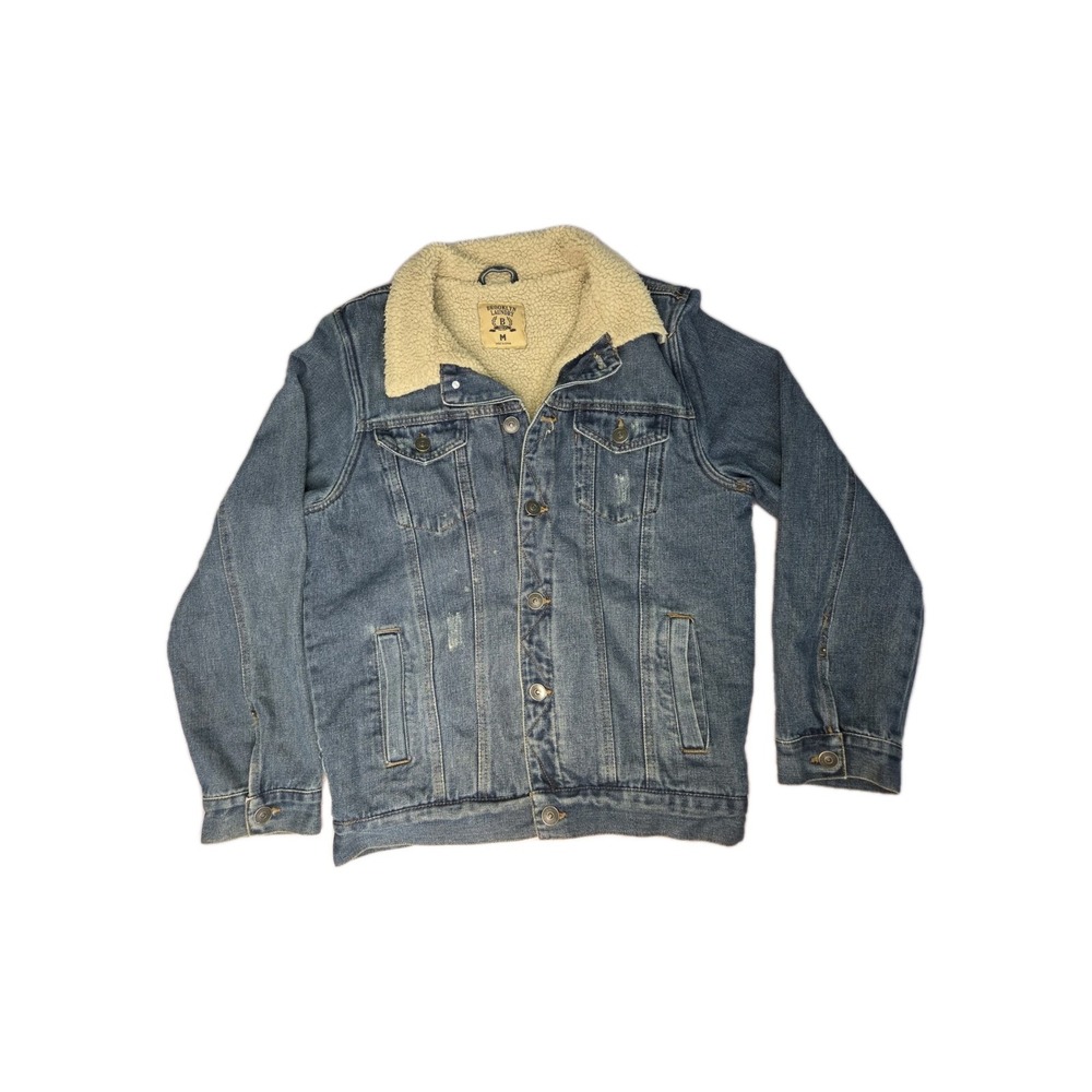 Brooklyn Laundry Men's Sherpa Lined Denim Jean Jacket Size Medium. Distressed.‎